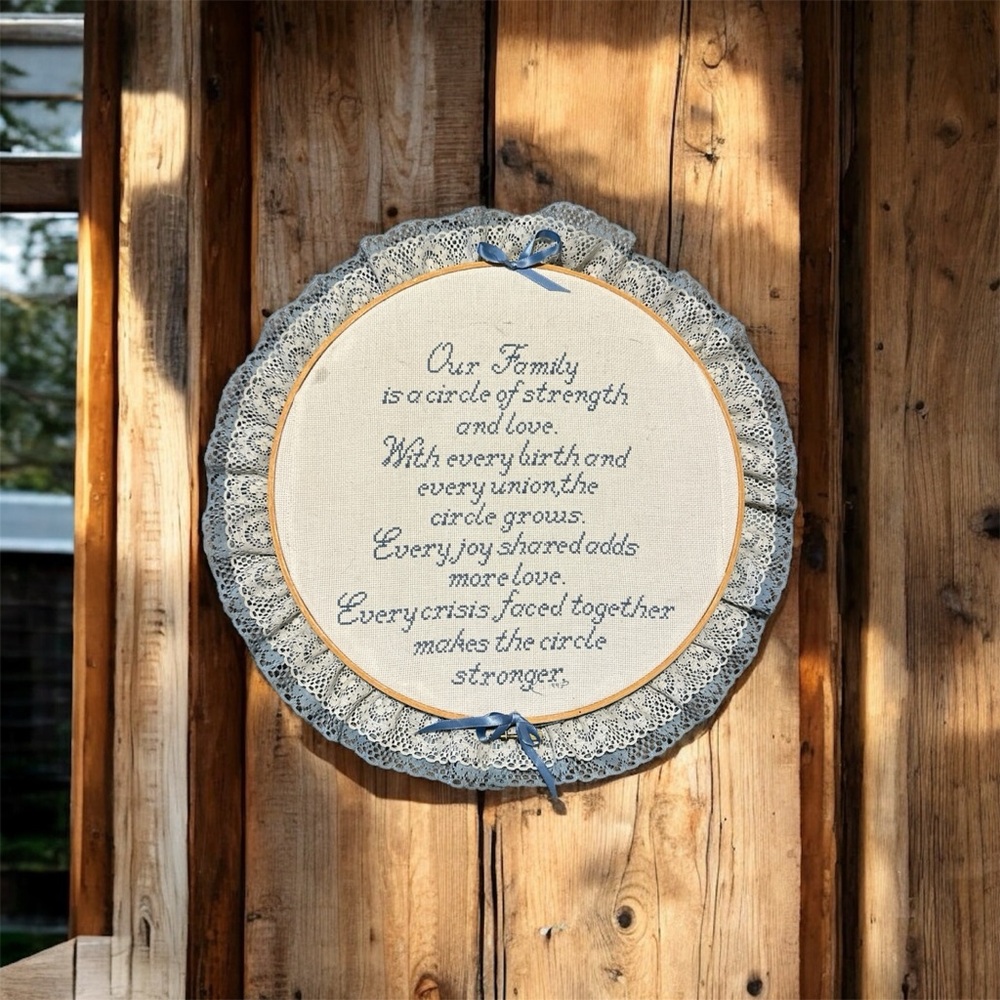 Embroidered Wall Hanging with Blue Lace